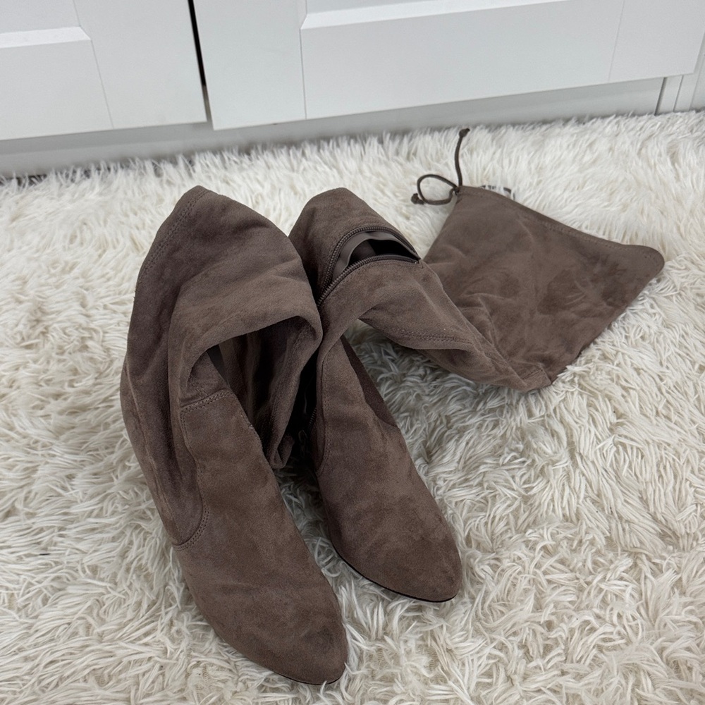 Brown Suede Knee-High Boots